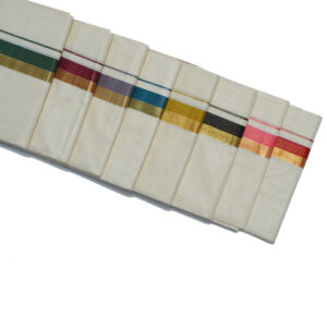 Men's Kara Kasavu Pure Cotton Off White Dhoti | 4 Metres