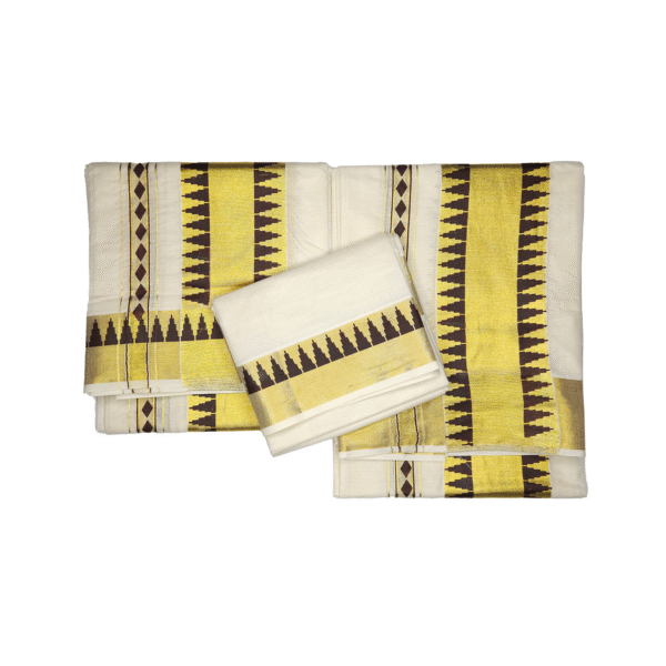 2 Traditional Temple Printed Cotton Set Mundu with Blouse Piece