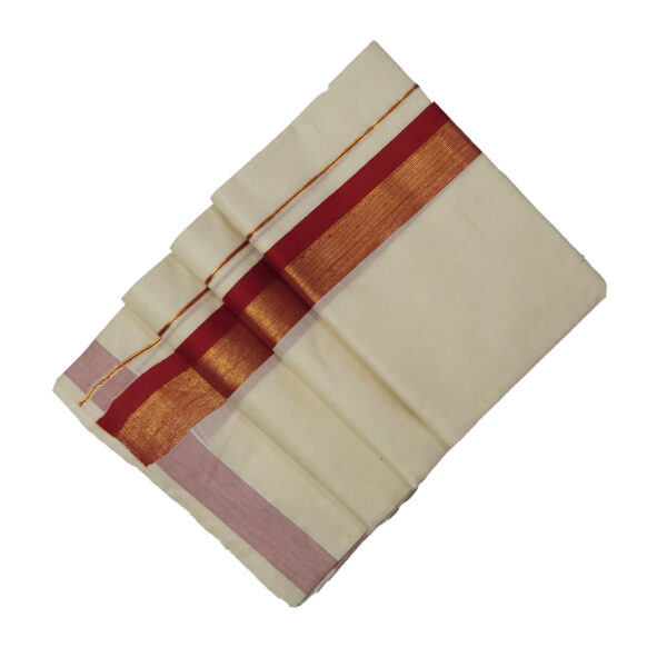 Authentic Micro Lined Kara Kasavu Cotton Off-White Kerala Dhoti | 4 Metres