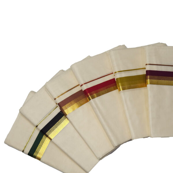 Special 1 Inch Fancy Gold & Colour Border Cotton Dhoti | Kerala Style | 4 Metres